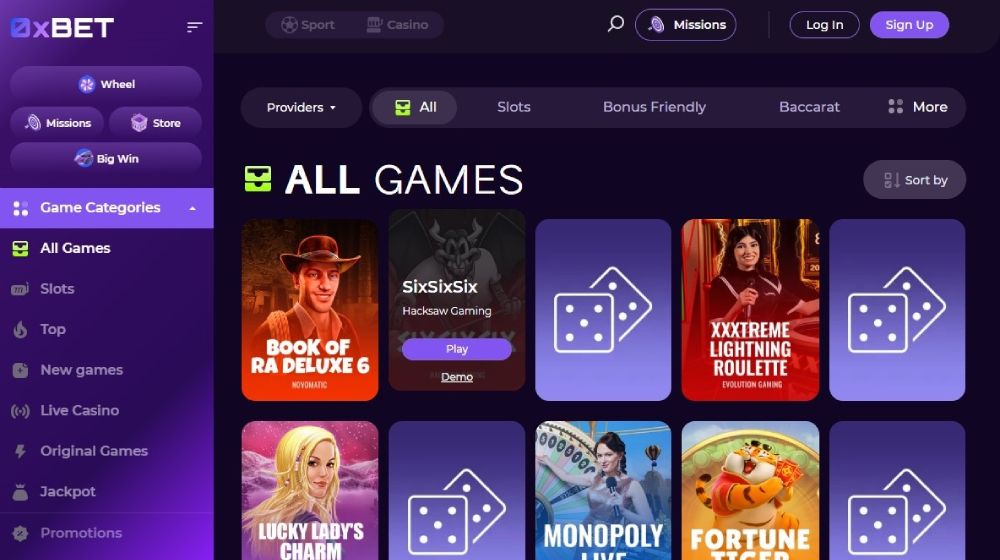 0xBet casino spelaanbiedingen